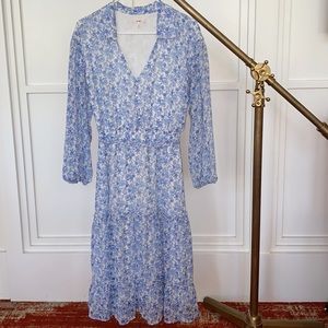 Mi Ami Blue White Chiffon Floral Dress- EUC- LARGE